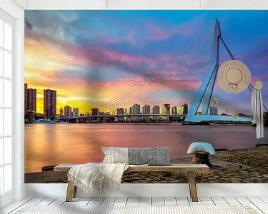 Erasmusbrug tijdens zonsondergang Promocja