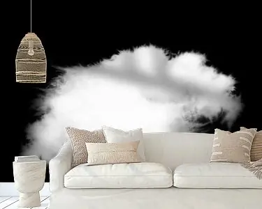 een zwart-wit portret van een vrouw met een witte wolk of mist die haar ogen bedekt. Rabat