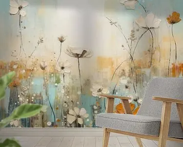 Bloemenveld aqua bruin wit Oferta