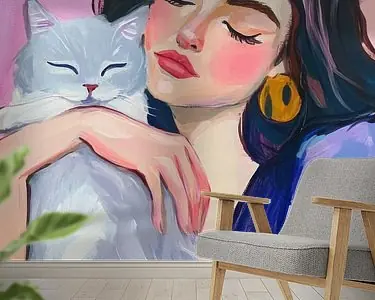 Niska cena Gouache vrouw met kat