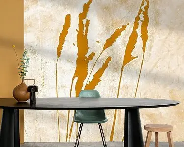 Bezpieczna płatność Gras in okergeel op wit. Moderne botanische minimalistische kunst