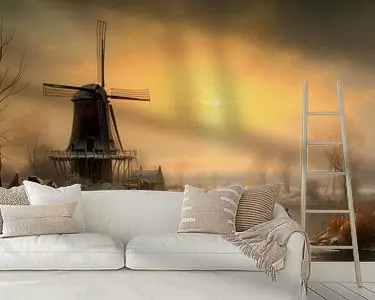 Hollands winterlandschap schilderij met molen Popularny