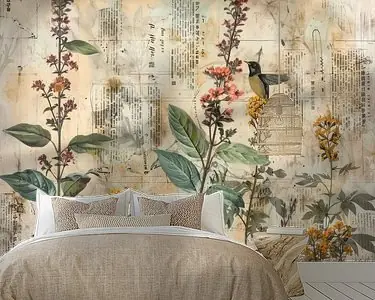 Nieuw landelijk, digitale collage van bloemen met een vogel Wyprzedaż