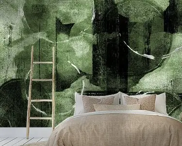 Premium Moderne abstracte organische vormen en lijnen in groen, zwart en wit.