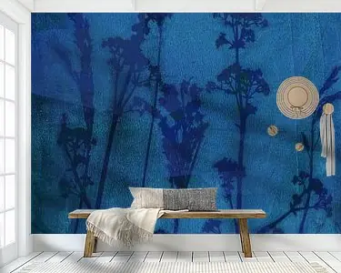 Sogni di fiori.Retro bloemen, planten en grassen in blauw Ostatnia szansa