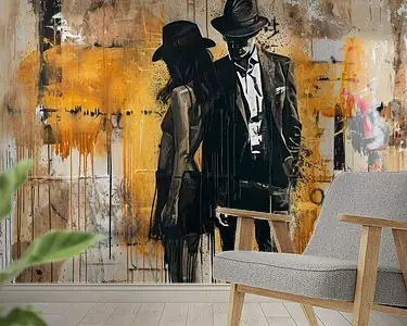 Man en vrouw met hoeden - Elegant graffiti kunstwerk Wysoka jakość