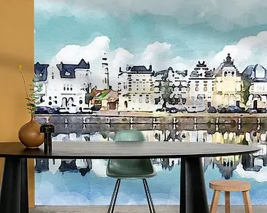 Panorama aquarel op canvas van de Loskade, Middelburg, Zeeland Nowość