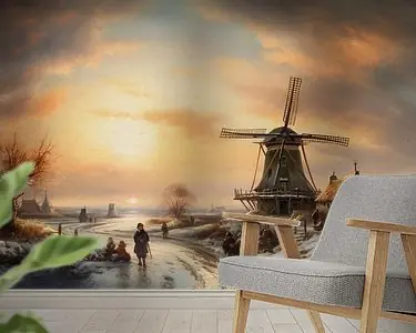 Hollands winterlandschap schilderij met molen Najlepsza cena