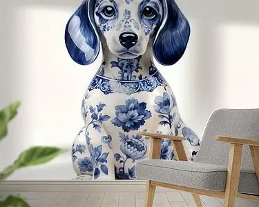 Szybka dostawa Schattige zittende teckel in Delfts Blauw