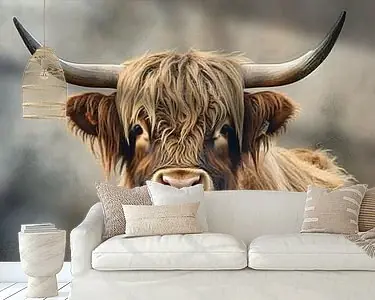 Digital art schotse hooglander portret aardetinten Promocja