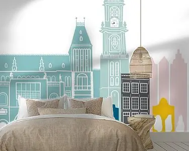 Skyline illustratie hoofdstad Amsterdam | Mokum in kleur Oferta limitowana
