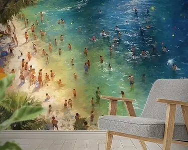 Rabat Zee Zwemmen Strand | Schilderij Zomer | Zonnig schilderij