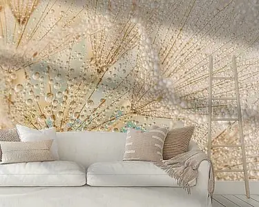 Panorama van waterdruppels aan een Tragopogon Wysoka jakość