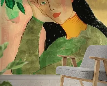 Modern portret, illustratie in voornamelijk groen tinten Popularny