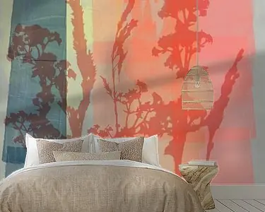 Zamów teraz Moderne abstracte botanische kunst in pastelkleuren. Koraal, neonroze, blauw