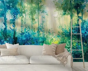 Abstract schilderij bomen en bladeren - Moderne serene wandkunst Popularny