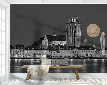 Panorama nachtfoto Grote Kerk Dordrecht zwart\\/wit Niska cena