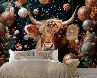 Magie van de Winter - Hooglandkoe in Feestelijke Sfeer - Schotse hooglander - kerst Tani