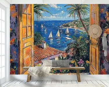 Henri Matisse geïnspireerde Mediterraanse Open Venster Zee Bezpieczna płatność