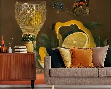 Oryginalny Stilleven met citroen en geslepen glas, Maria Margaretha van Os