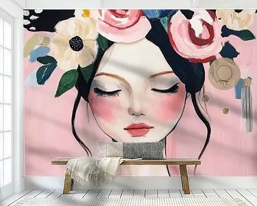 Niska cena Het bloemenmeisje, modern portret in pastelkleuren