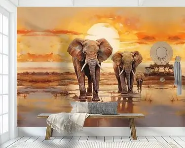 Olifanten in savanne panorama Rabat