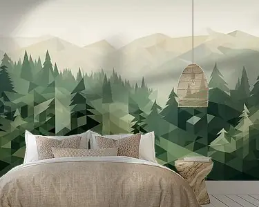 Abstract bos en berglandschap in geometrische vormen Kup teraz