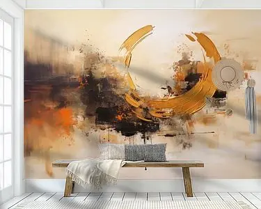 Rabat Abstract, schilderij, aardetinten \\u201cGolden Symphony of Shapes\\u201d
