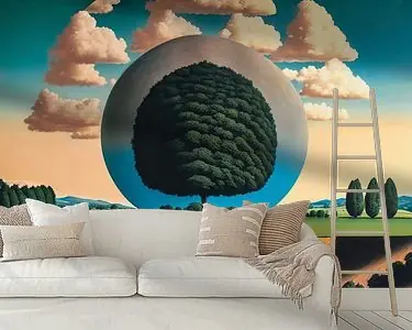 Oferta limitowana surrealistisch zomerlandschap met bomen en wolken