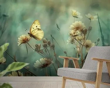 Rabat Gele Vlinder in Bloemenveld - Sereen Kunstwerk