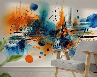 Abstract Schilderij - Blauw Oranje Levendig en Dynamisch Tylko dziś