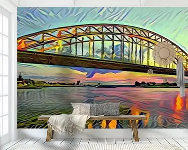 Abstracte skyline van Nijmegen - Panorama schilderij van de Waalbrug bij Nijmegen Rabat