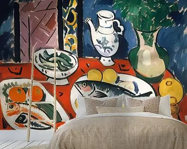 Gedekte tafel met vis en citroenen Zwrot pieniędzy