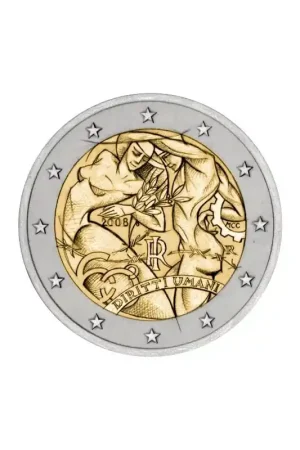 2 Euro Italië 2008 60 jaar rechten van de mens Unc Autentyczny