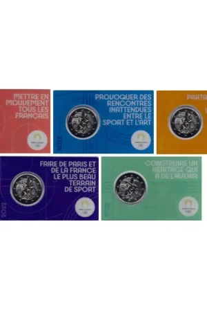 Autentyczny 2 euro Frankrijk 2022 'Olympics' Bu in coincard (serie van 5 stuks)