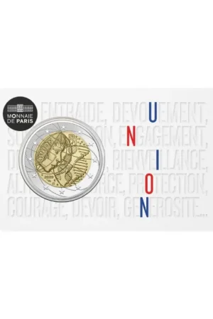 Oryginalny 2 euro Frankrijk 2020 Gezondheidszorg in coincard Union-Verenigd
