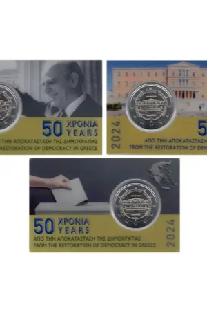 2 euro Griekenland 2024 '50 jaar herstel democratie' Bu in coincard Set van 3 Oferta