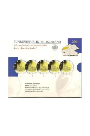2 Euro Duitsland 2011 Serie ADFGJ Kölner Dom Proof Wysoka jakość