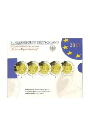 2 Euro Duitsland 2013 serie ADFGJElysée verdrag Proof Szybka dostawa
