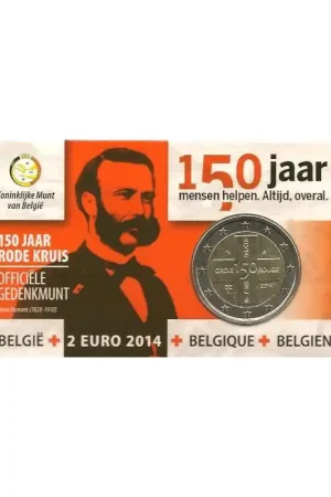2 Euro België 2014 150 jaar rode kruis in coincard Nederlandstalig Oryginalny