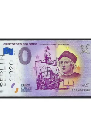 0 Euro Biljet Italië 2019 - Cristoforo Colombo Uitgifte World Money Fair Berlin Bezpieczna płatność