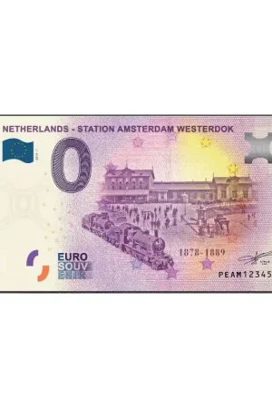 0 Euro biljet Nederland 2019 - Station Amsterdam Westerdok Oryginalny