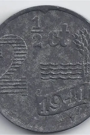 Nederland 1941 2½ CentWilhelmina bijna Unc Oryginalny