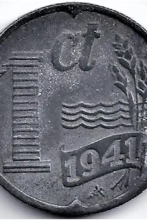 Nederland 1941 1 Cent, zink, Wilhelmina F+ Darmowa dostawa