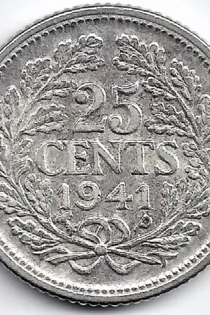 Nederland 1941 (P+P) 25 Cent Wilhelmina ZF- Autentyczny
