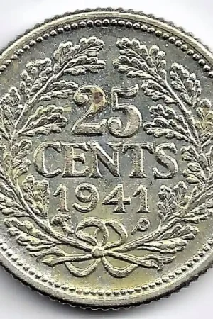 Nederland 1941 (P+P) 25 Cent Wilhelmina ZF+ Wyprzedaż
