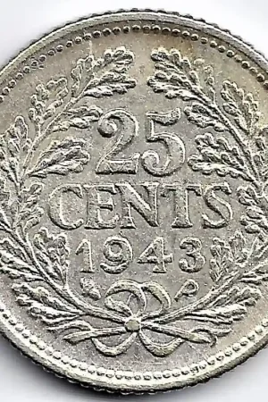 Nederland 1943 (P+E) 25 Cent Wilhelmina ZF- Zwrot pieniędzy