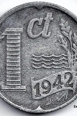 Nederland 1942 1 Cent, zink, Wilhelmina ZF- Autentyczny