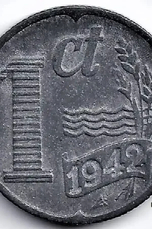 Nederland 1942 1 Cent, zink, Wilhelmina ZF Promocja
