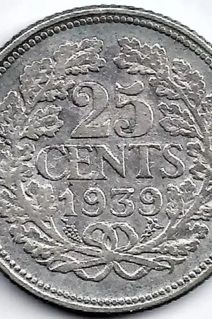 Nederland 1939 25 Cent Wilhelmina ZF+ Najlepsza cena